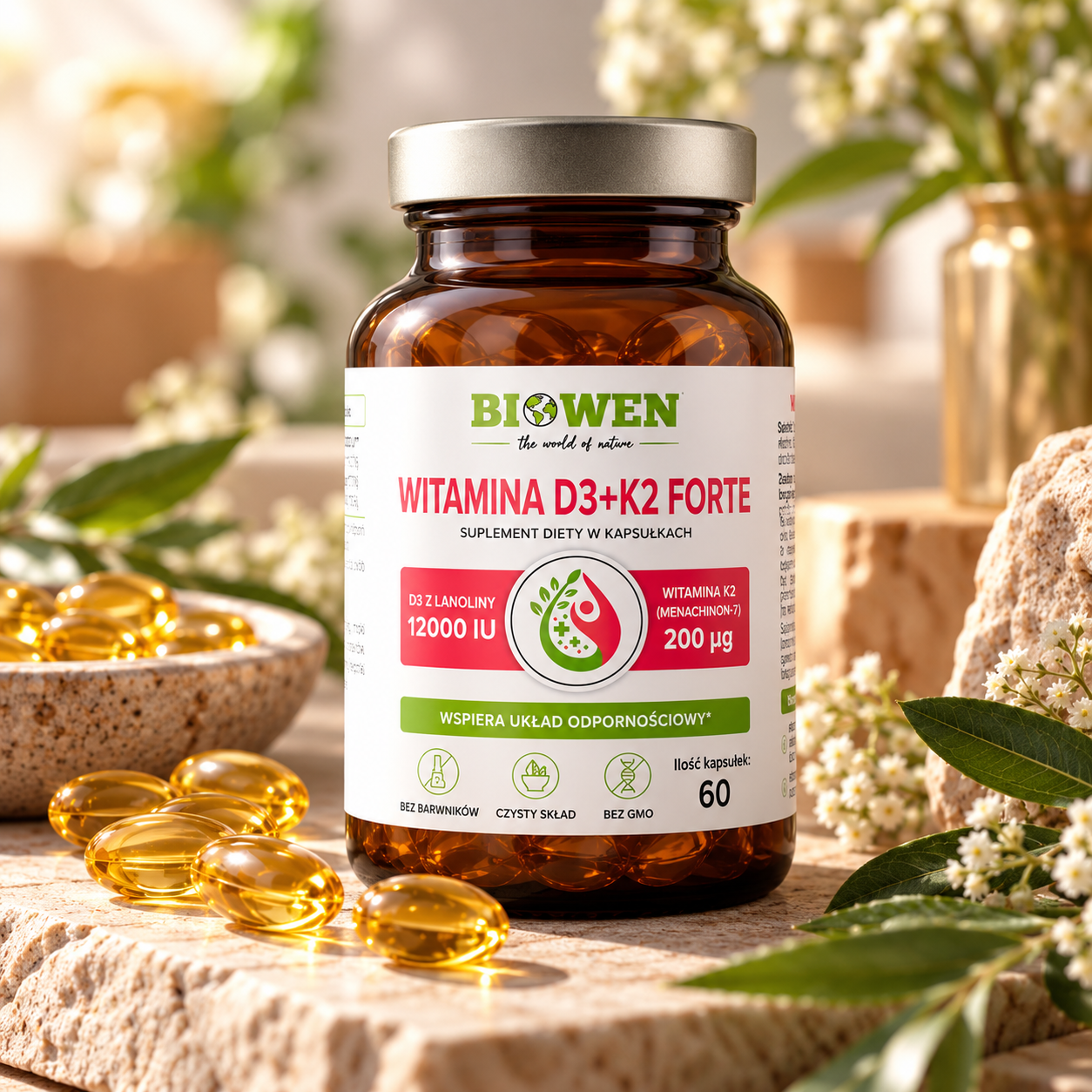 Witamina D3 K2 Forte 12000 IU BIOWEN 60 kapsułek