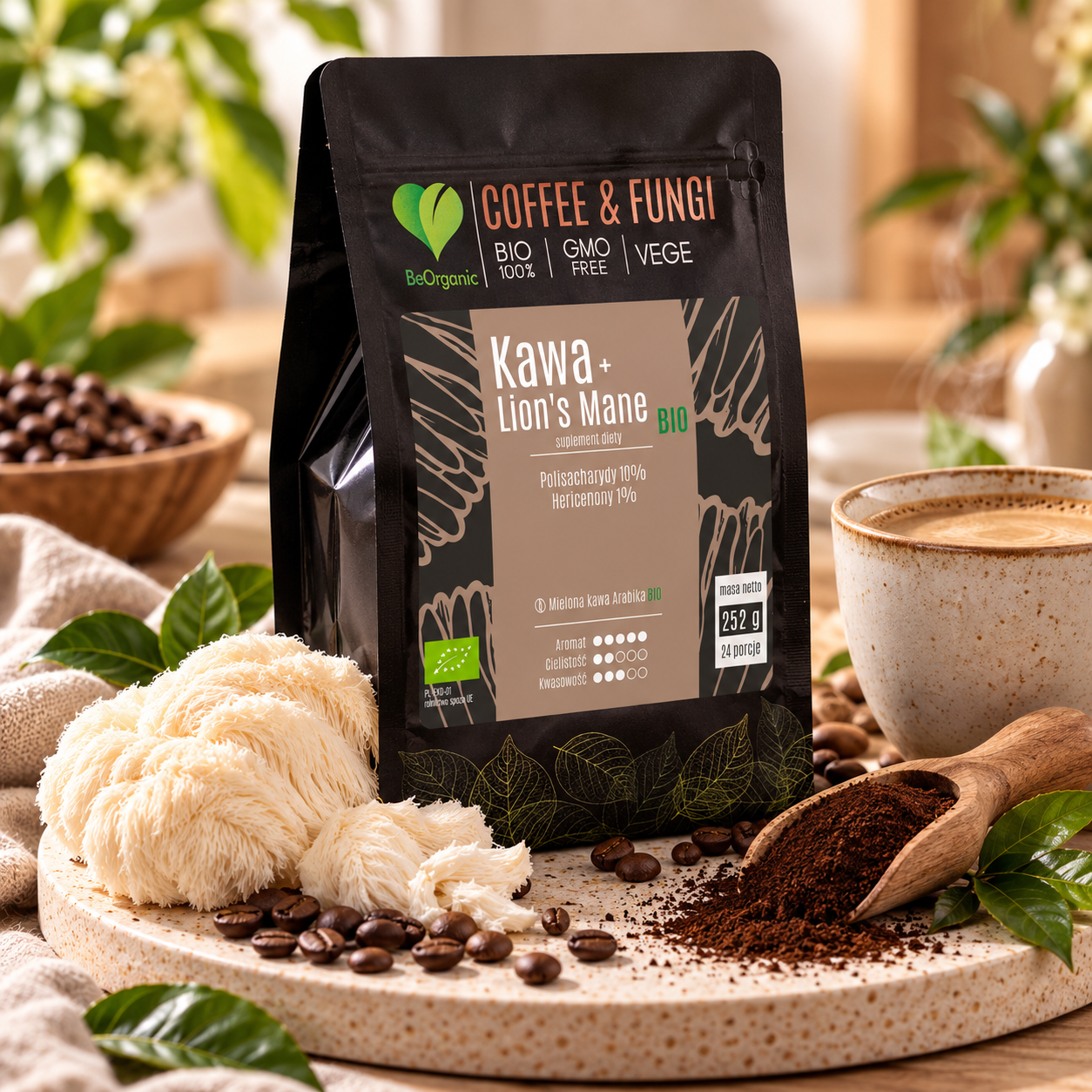 BeOrganic Coffee Fungi  Kawa Arabica mielona Lion s Mane BIO 252 g
