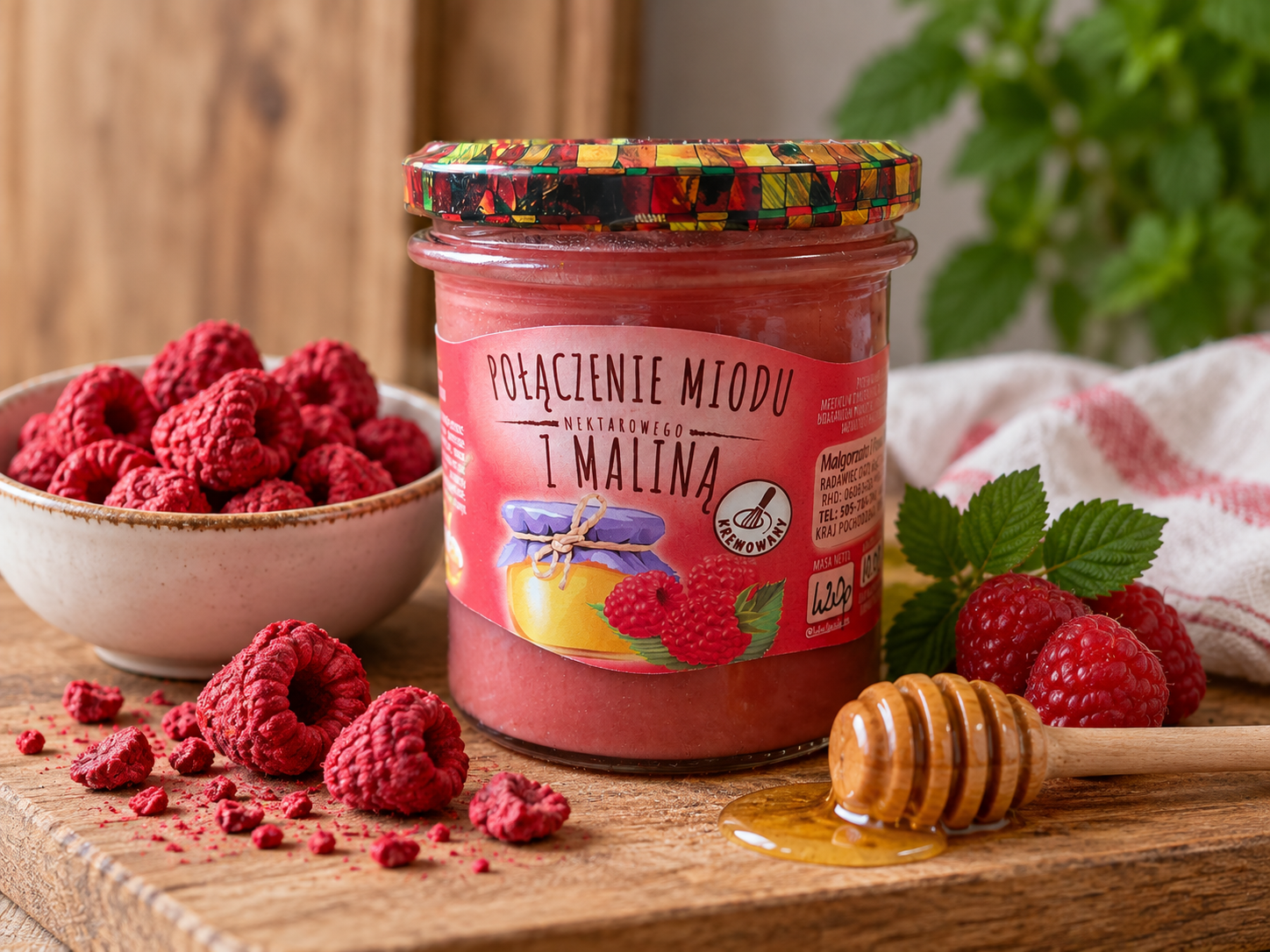 Miód nektarowy z liofilizowaną maliną