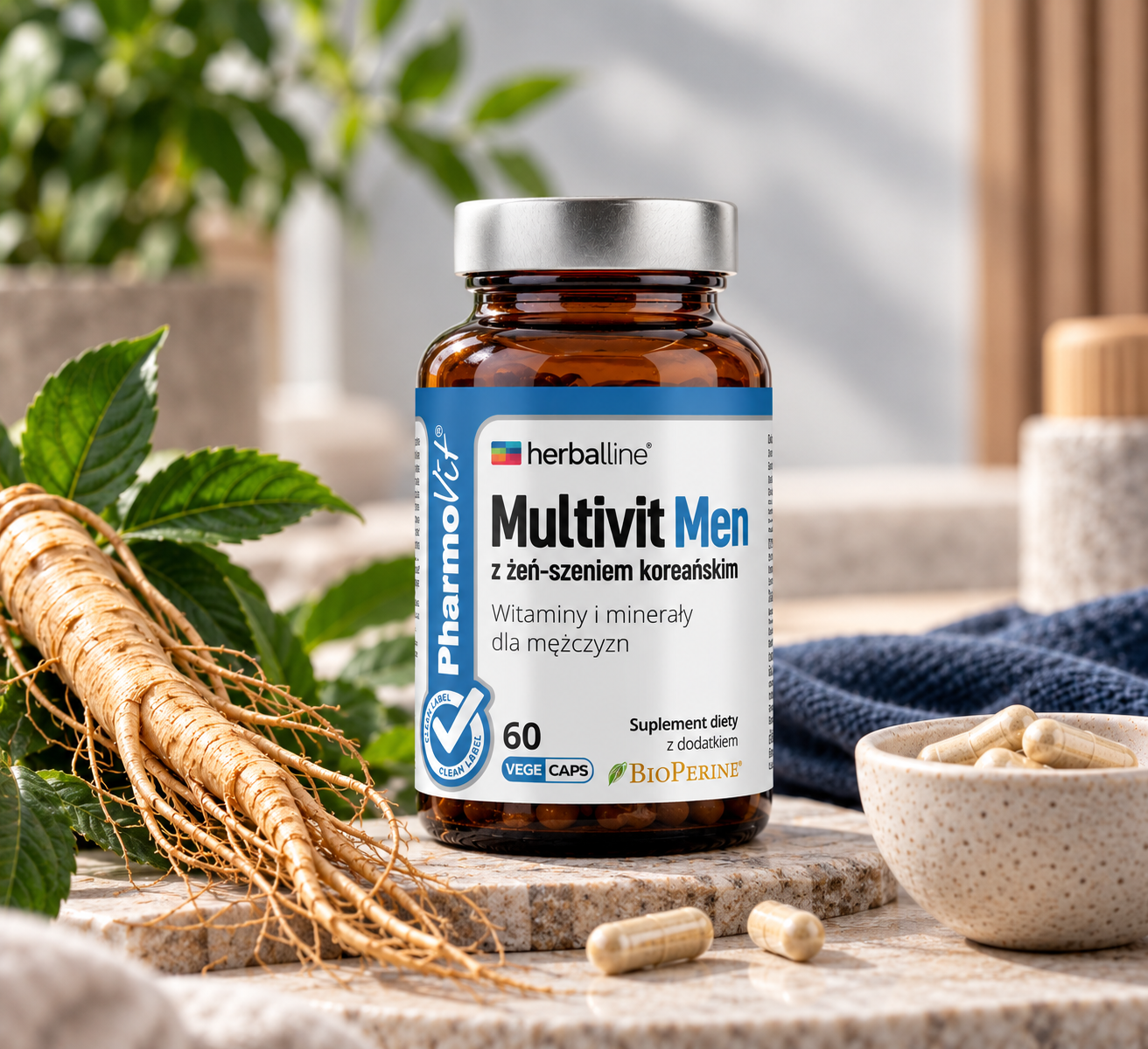 Multivit Men z żeń-szeniem koreańskim Witaminy i minerały dla mężczyzn 60 kapsułek PHARMOVIT