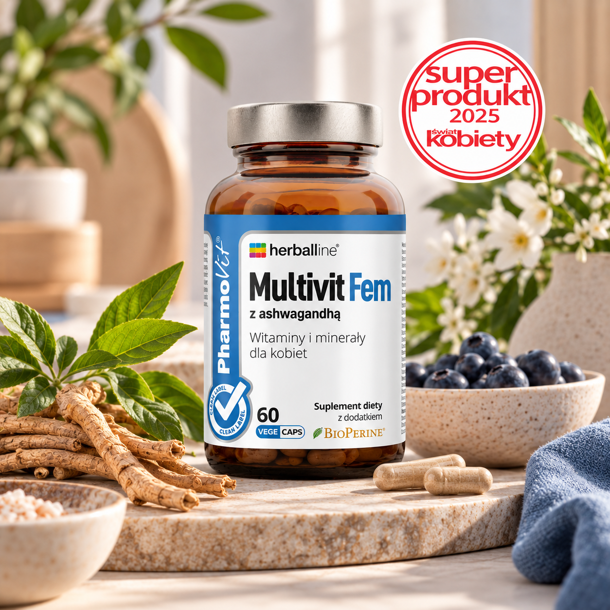 Multivit Fem z ashwagandhą Witaminy i minerały dla kobiet 60 kapsułek PHARMOVIT