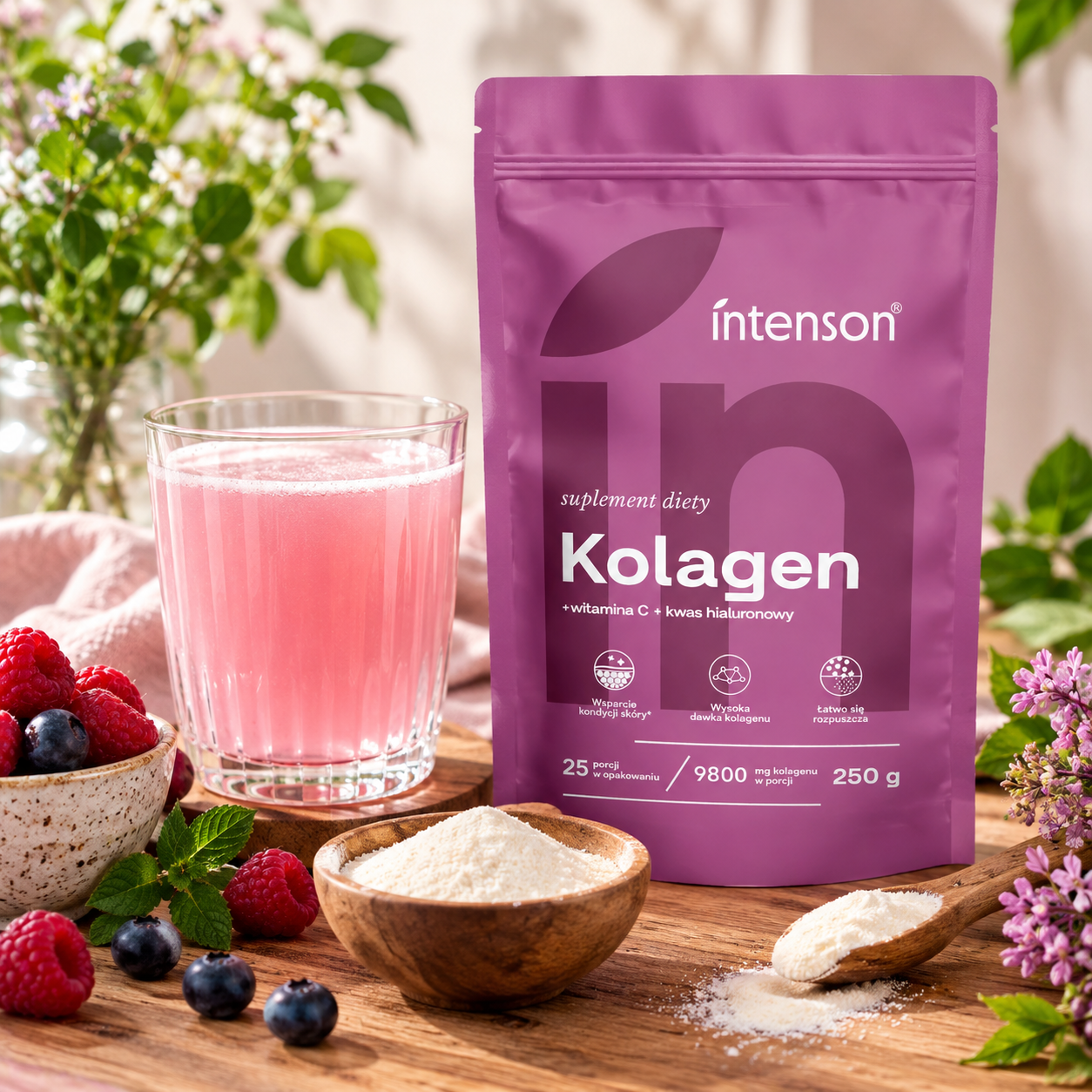 Kolagen proszek 250g witamina C kwas hialuronowy INTENSON