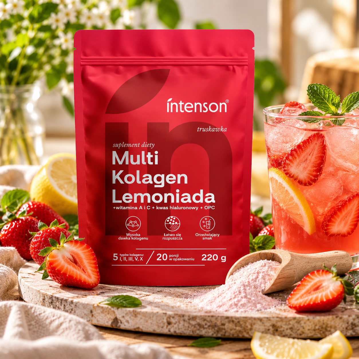 Multi Kolagen Lemoniada o smaku truskawkowym 220 g INTENSON